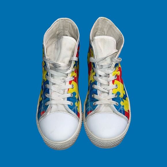 Unisex Autism Awareness V2 Canvas Hi Top Sneakers Size M8 W9 - Picture 2 of 10